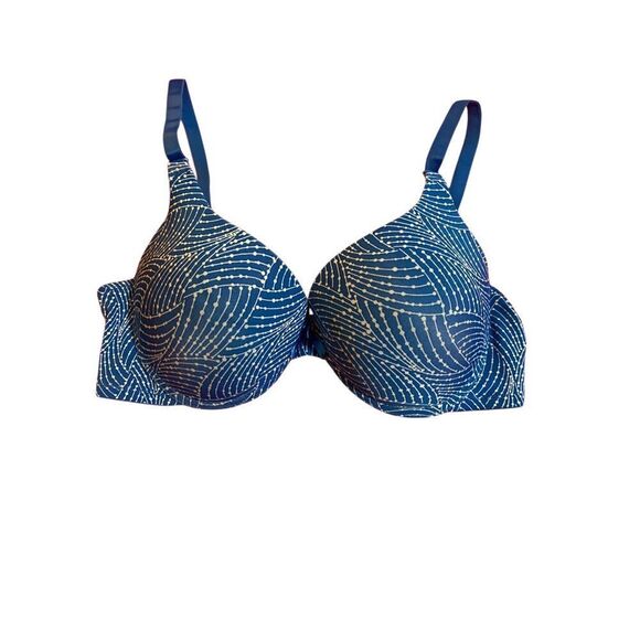 Pink K Victoria Secret Blue & White Underwire Everyday Bra 36 C - Picture 1 of 4